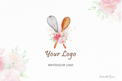 Premade Logo Cake Glitter, Watercolor Logo, Bakery By SvetaArtLana