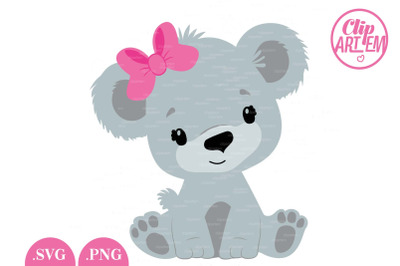 Cute Baby Girl Pink Bow Bear SVG PNG file vector