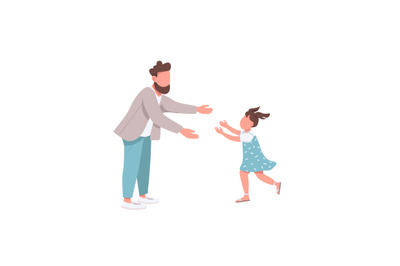 Father with daughter flat color vector faceless characters