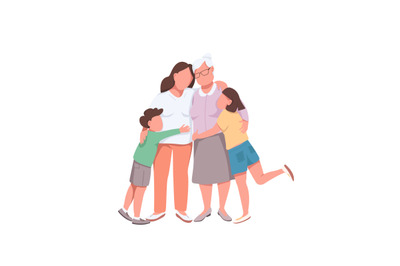 Grandma with children flat color vector faceless characters