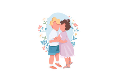 Hugging kids flat concept vector illustration