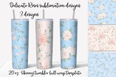 Delicate Roses sublimation design. Skinny tumbler wrap design.