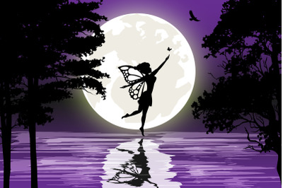 cute fairy and moon silhouette