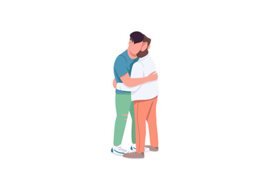 Men hugging flat color vector faceless characters