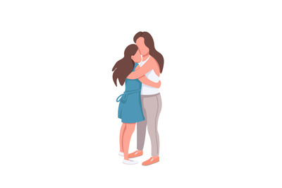 Mom and daughter flat color vector faceless characters