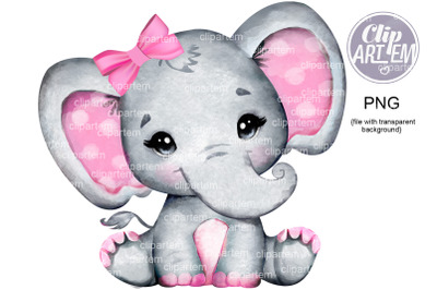 Girl Elephant Bow Pink PNG images, baby elephant sublimation, clip art