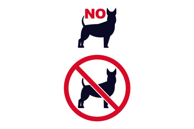 No dogs signs. Pet forbidden icons with dogs silhouette vector set. Re