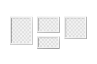 White picture frames. Empty gray simple image square border with shado