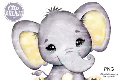 Neutral Yellow Elephant PNG, boy or girl baby elephant clip art