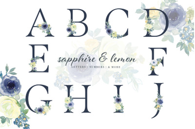 Watercolor Floral Alphabet Embellished Letters Numbers