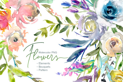 Watercolor Flowers : Elements, Bouquets, Pattern