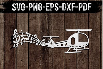 Music Helicopter Paper Cut Template, Nursery SVG, PDF, DXF