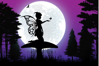 cute fairy and butterfly silhouette