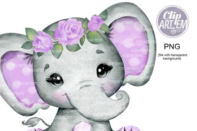 Purple  Lilac Roses Crown Elephant PNG images sublimation baby girl