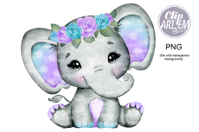 Purple Turquoise Floral Elephant PNG sublimation images roses