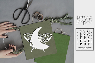 Crescent moon 4 papercut template, butterfly paper cut, SVG, DXF, PDF