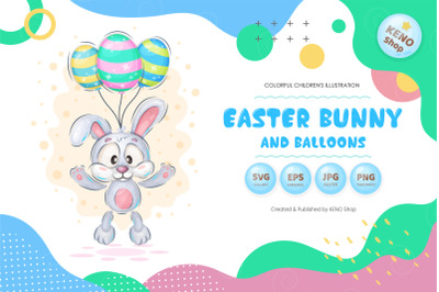 Easter bunny with balloons PNG