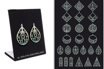 Stencils of earrings with an oriental openwork pattern. SVG