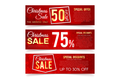 Christmas sales vector banners. Winter and new year holiday discount a