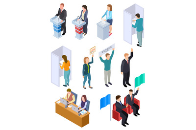 People election isometric. Politic voting booth political debate voter