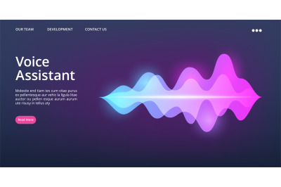 Voice assistant web page. Vector sound wave landing page