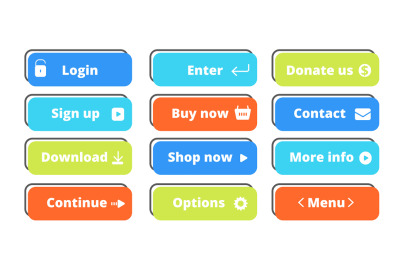 Action buttons set. Vector flat web buttons design