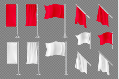 Flag banners. Vector realistic textile flags mockup isolated on transp