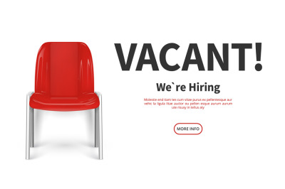 Hiring concept. Red vacant chair. Vector job recruiting web banner. Va