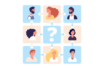 Recruiting illustration. Business team puzzle without team leader. HR