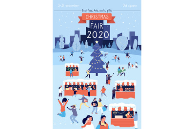 Christmas fair poster. Xmas traditional bazaar in december flyer desig