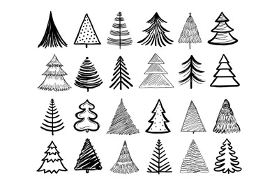 Doodle christmas tree. Winter holiday hand drawn elements. Retro xmas