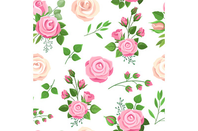 Roses seamless pattern. Red&2C; white and pink roses with leaves. Wedding