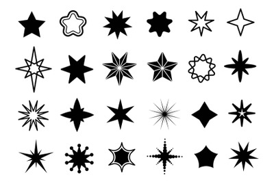 Star shapes set. Different stars black silhouettes&2C; christmas sparkle