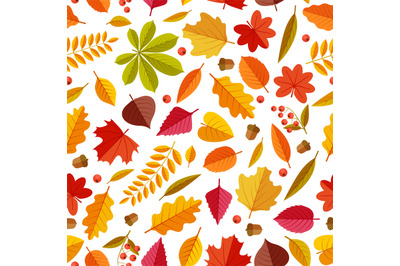 Autumn leaves pattern. Abstract repeating fall leaf, colorful foliage