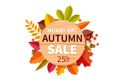 Autumn sale background. Autumnal seasonal shopping offer discount bann