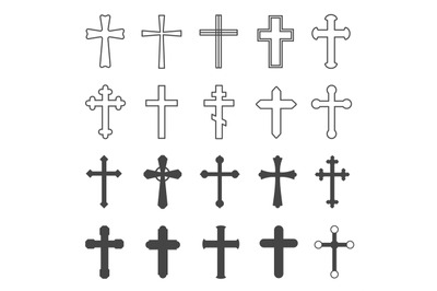 Christian crosses. Decorative crucifix religion catholic symbol, ortho