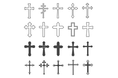 Christian cross set. Catholic and orthodox crucifix crosses. Divine re