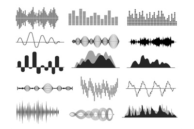 Sound waves. Music wave, audio frequency waveform. Radio voice and sou