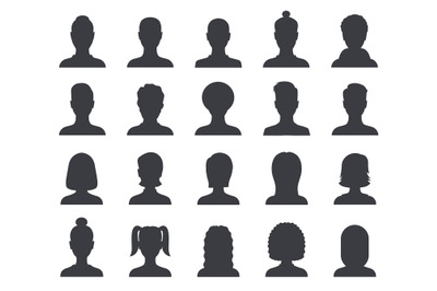 Silhouette avatar. Male and female head outline avatars, profile icons