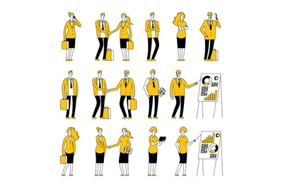 Business people characters. Business line flat man woman, professional