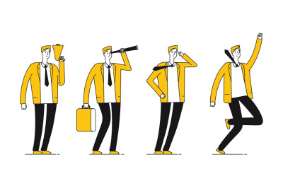 Businessman character. Flat successful businessman in different poses.