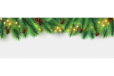 Christmas border. Holiday garland isolated on transparent background.