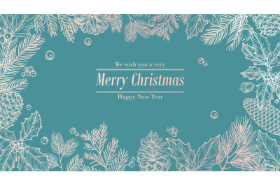 Christmas card. Holidays background, invitation. Winter fir pine branc