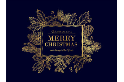 Christmas card. Merry Christmas frame. Festive vector background with