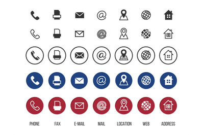 Contact icons. Business card vector symbols collection. Information ic