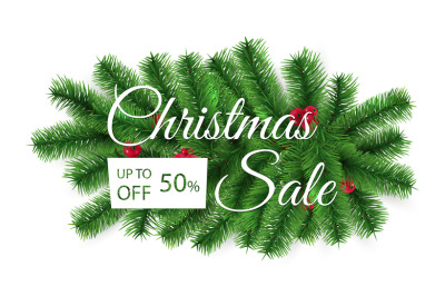 Christmas sale banner. Special offer, discount vector template. Christ