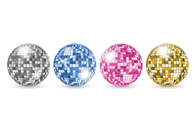 Disco ball. Party mirror balls set. Night club shining decoration vect