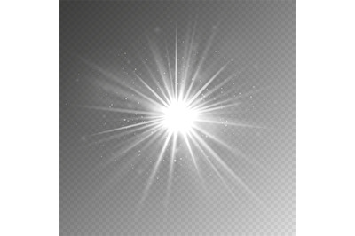 Light effect. Glow light star. Vector shining silver burst with sparkl