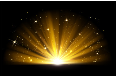 Light effect. Vector shining golden bright light. Gold shine burst wit