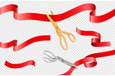 Ceremony ribbons. 3D scissors&2C; grand opening ribbons on transparent ba